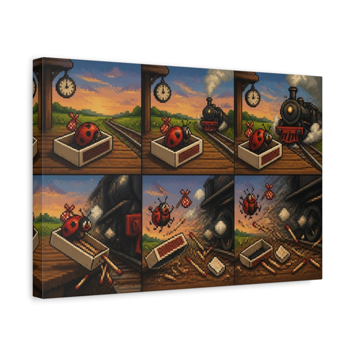 Side Mockup 4. Funny Ladybug Matchbox Escape shown as canvas print