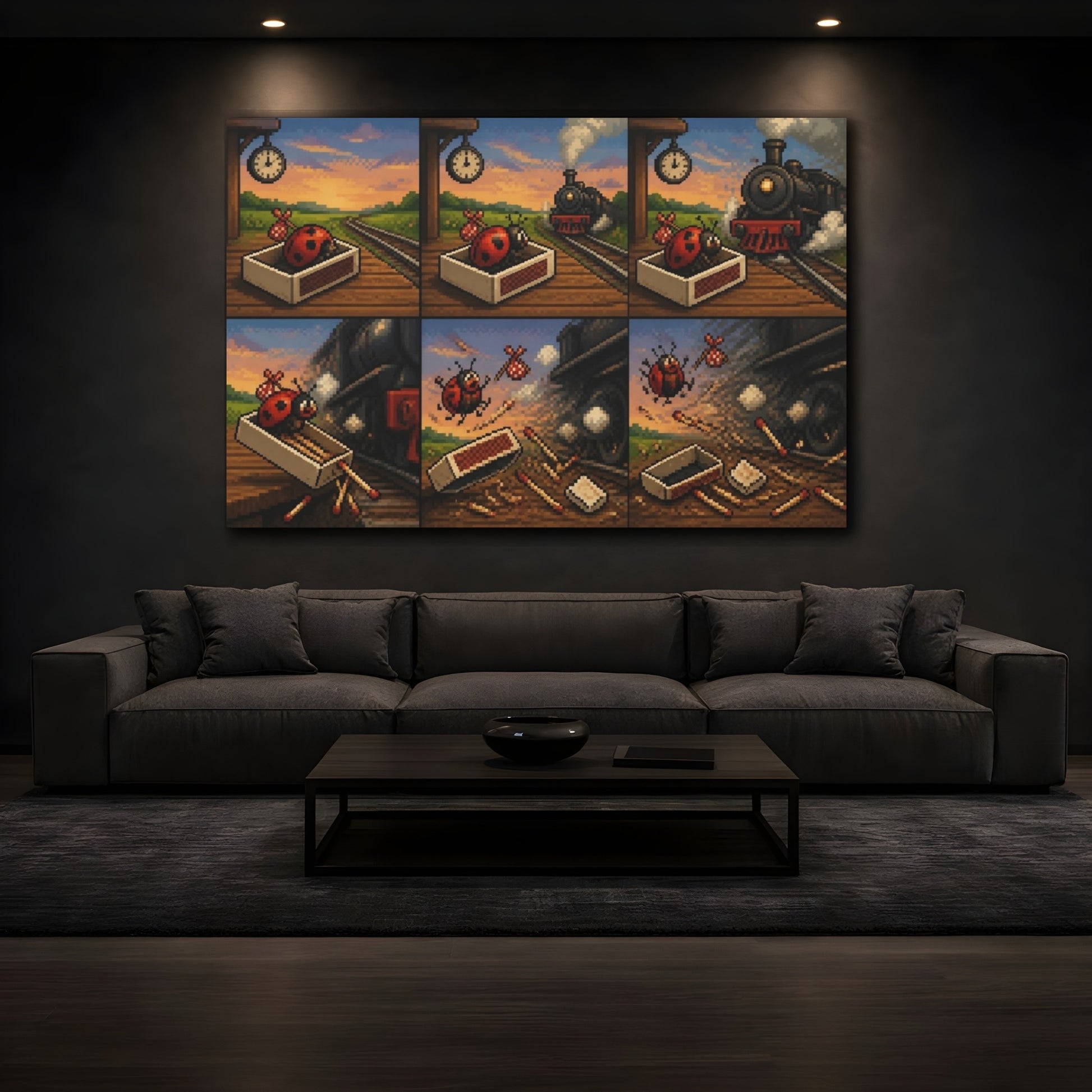 Mockup 3. Funny Ladybug Matchbox Escape shown as canvas print