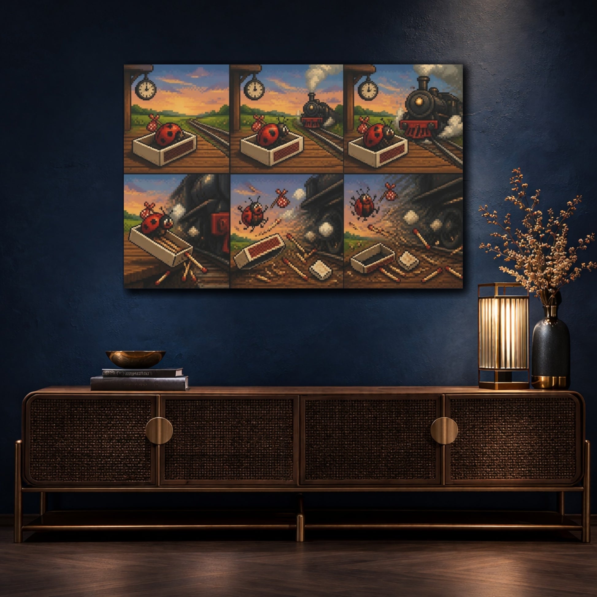Mockup 4. Funny Ladybug Matchbox Escape shown as canvas print