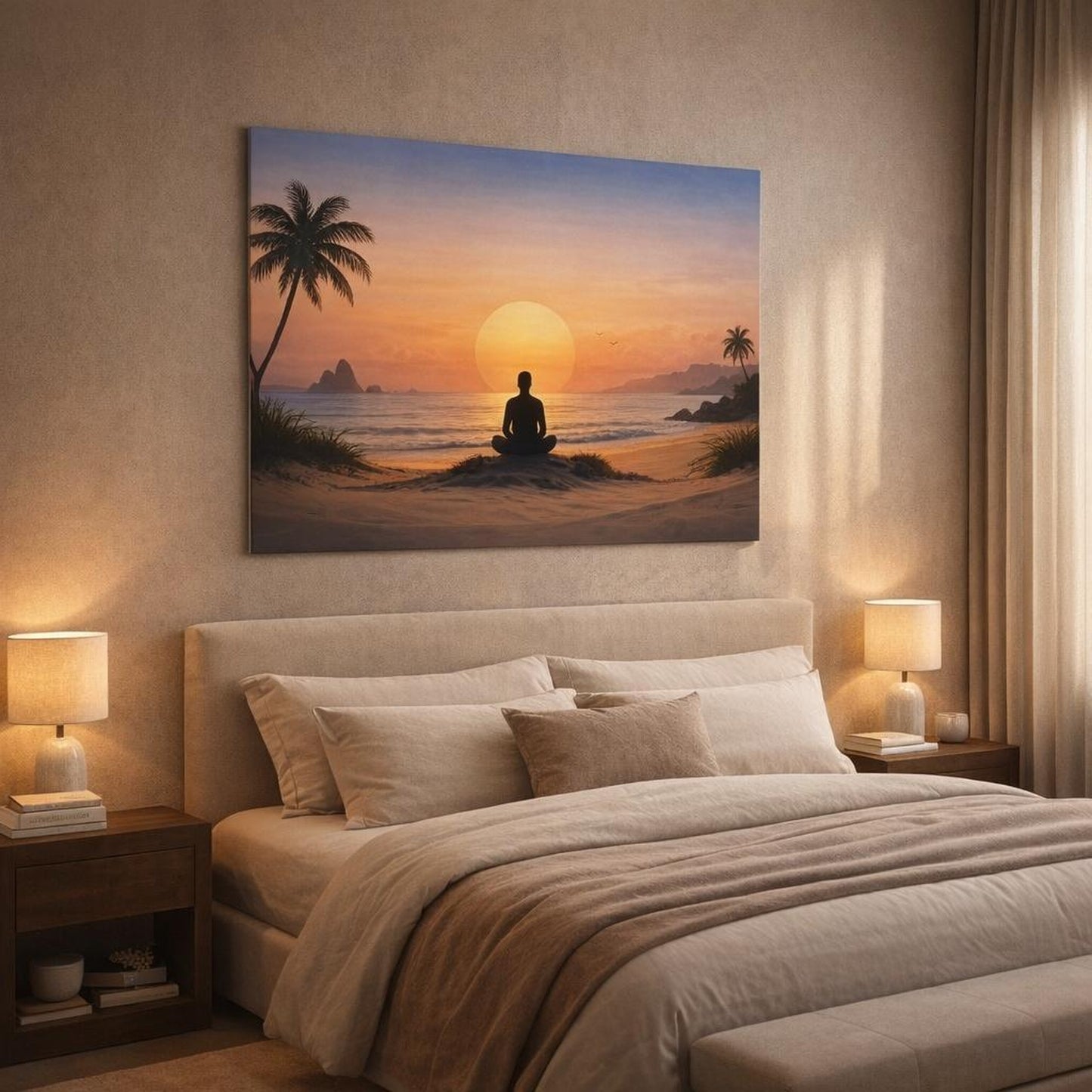 Funny Landscape Beach shown as canvas wall art in a luxury bedroom