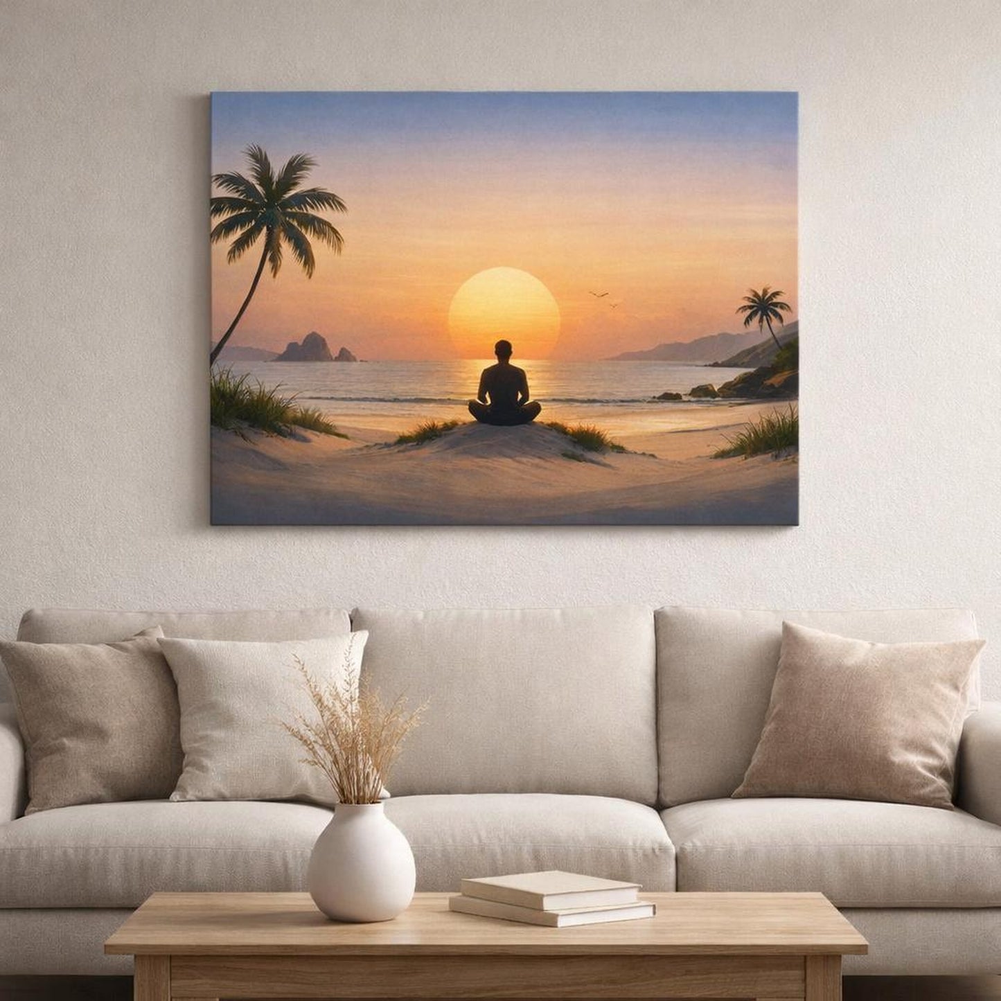 Funny Landscape Beach shown as canvas wall art in a refined dining room
