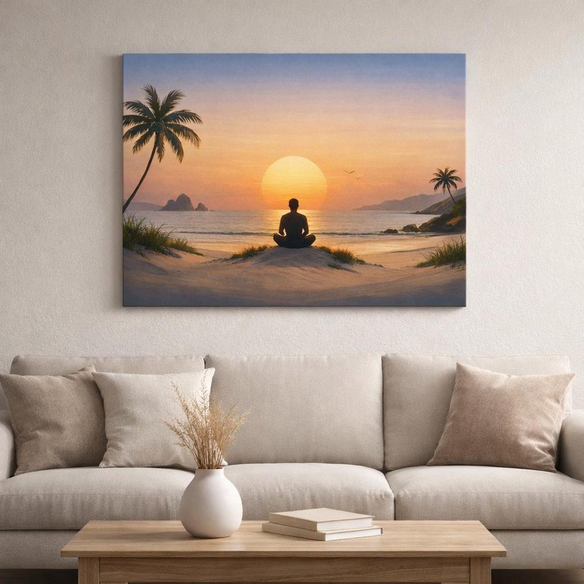 Funny Landscape Beach shown as canvas wall art in a refined dining room