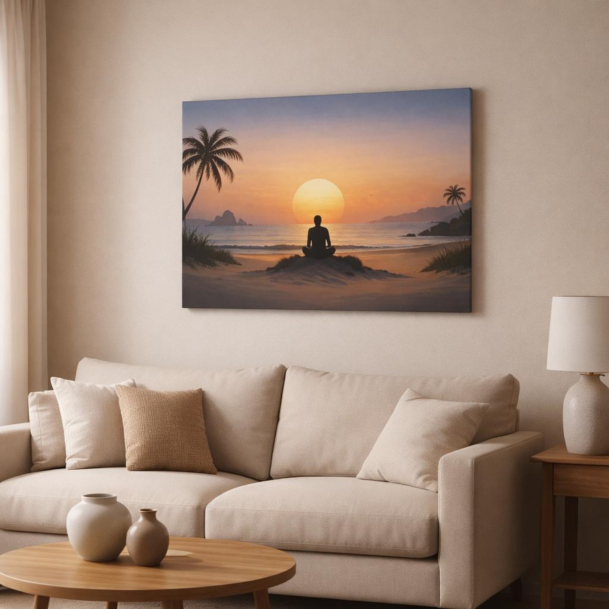 Funny Landscape Beach shown as canvas wall art in a modern living room