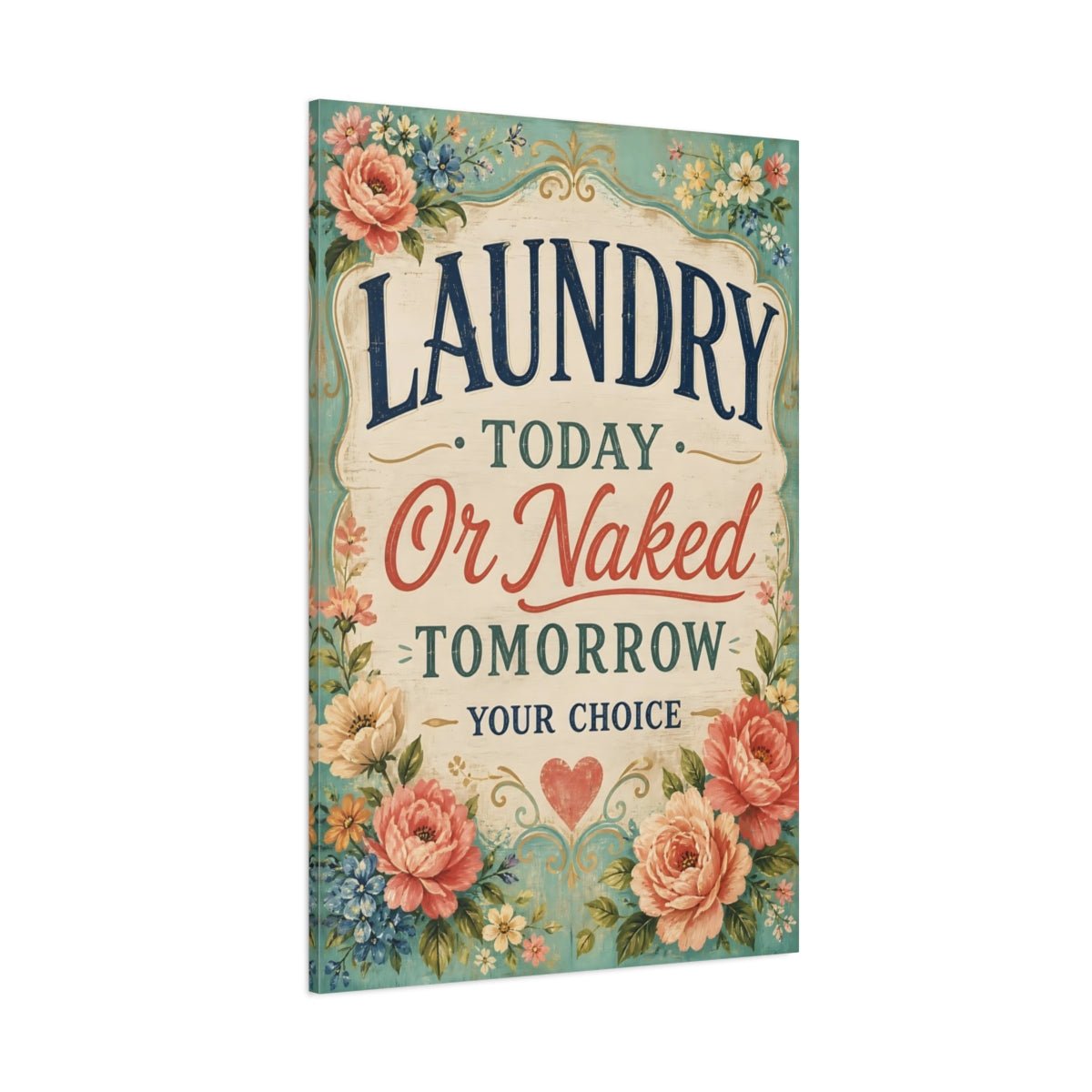 Funny Laundry Sign Floral Canvas Print – Room, Main Wall, Multi - color - YesArtYes