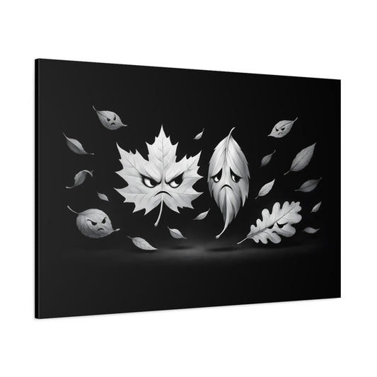 Funny Leaves Black White shown as stretched canvas wall art