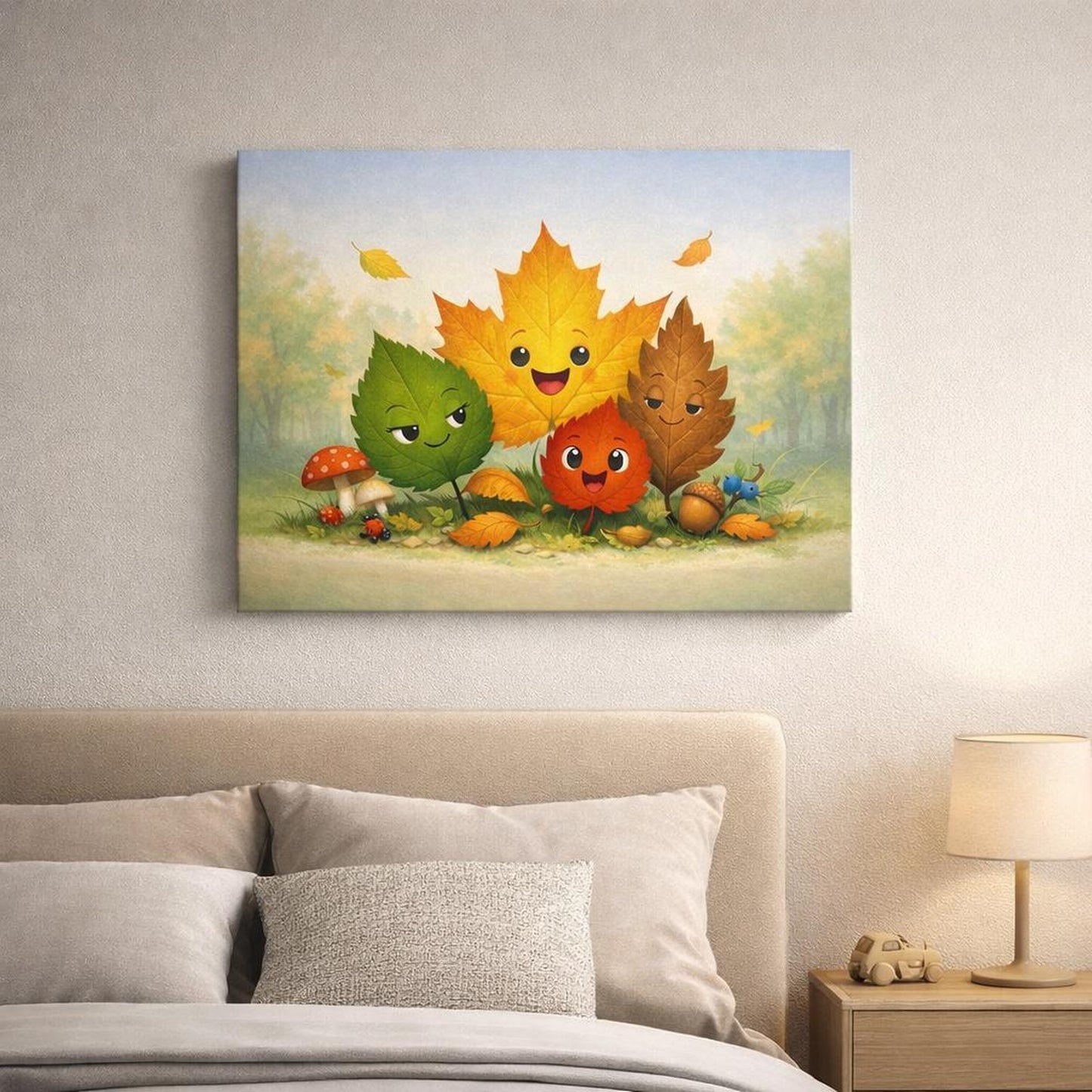 Funny Leaves Nature shown as canvas wall art in a refined dining room