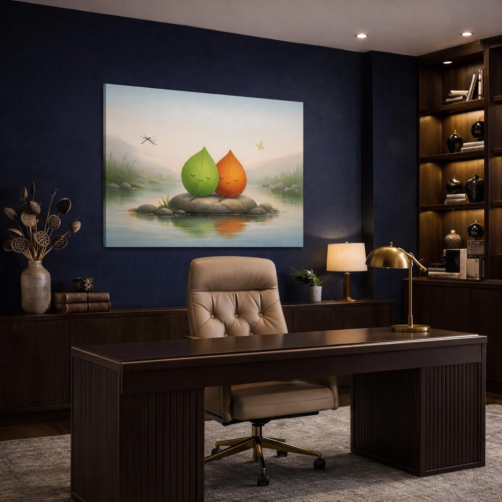 Funny Leaves Peaceful shown as canvas wall art in a refined dining room