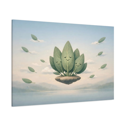 Funny Leaves Sage shown as stretched canvas wall art