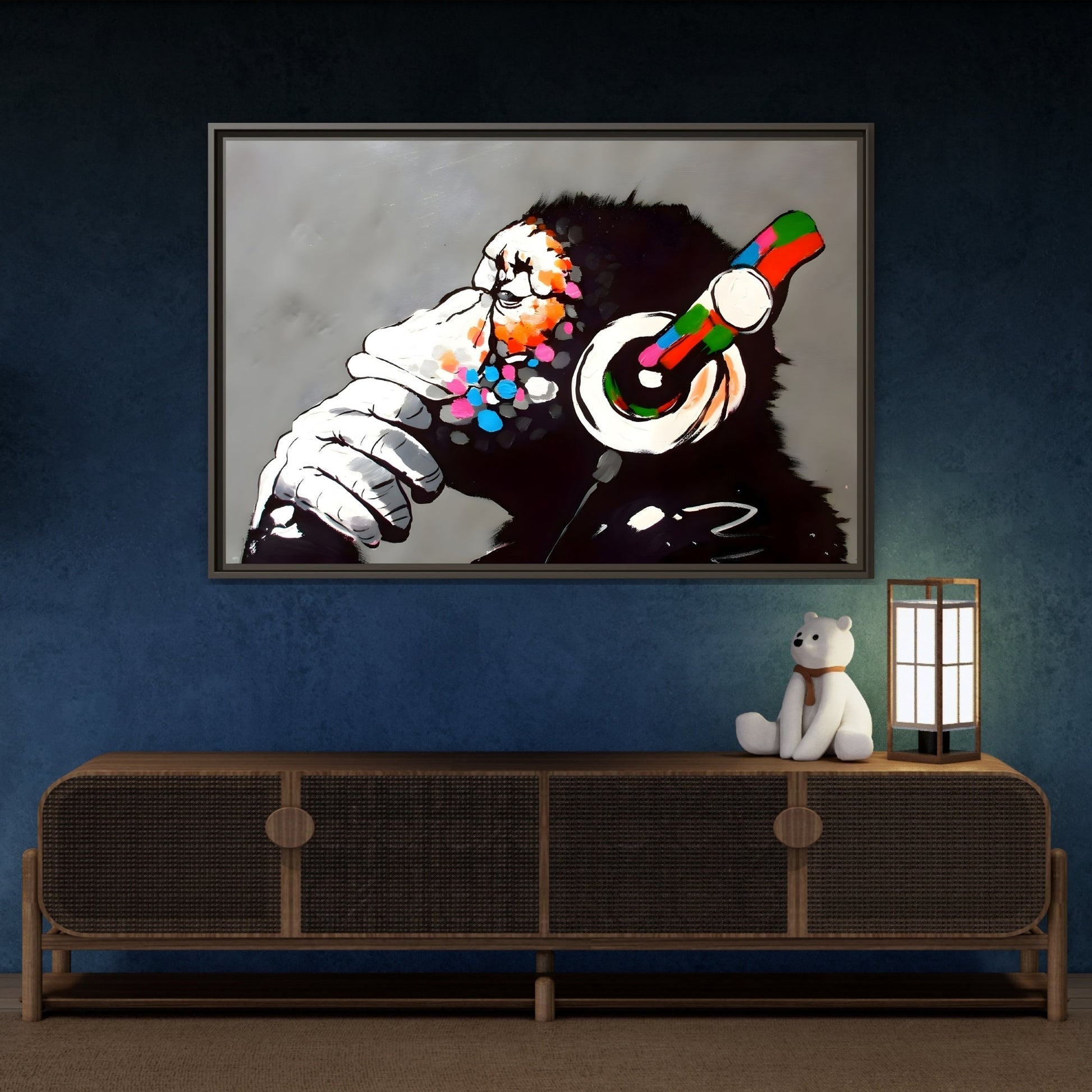 Funny Monkey Canvas Wall Art - Music Banksy DJ Gorilla Chimp Prints - YesArtYes