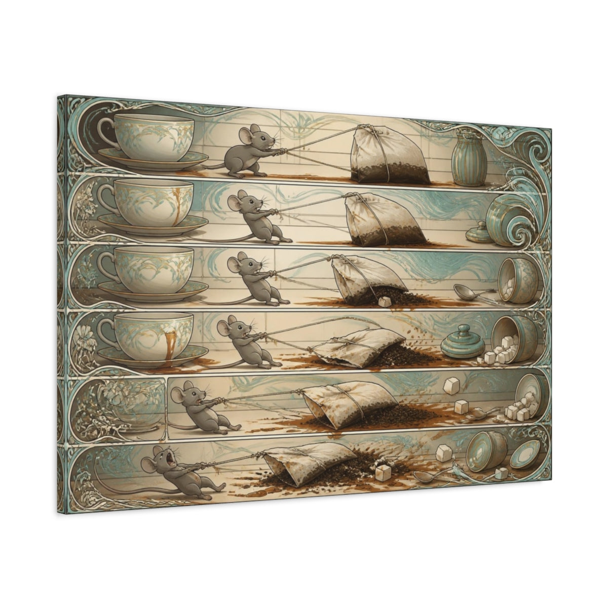 Main Mockup. Funny Mouse And Teabag shown as canvas print