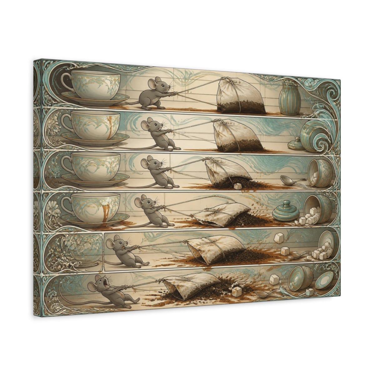 Side Mockup 3. Funny Mouse And Teabag shown as canvas print