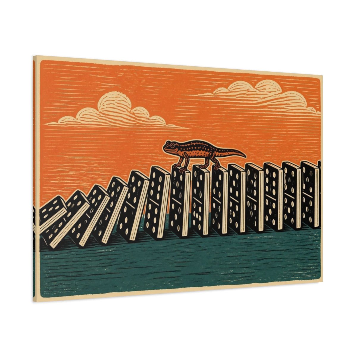 Funny Newt On Dominoes Canvas Print Wall Art – Living Room Decor, Above Fireplace - YesArtYes