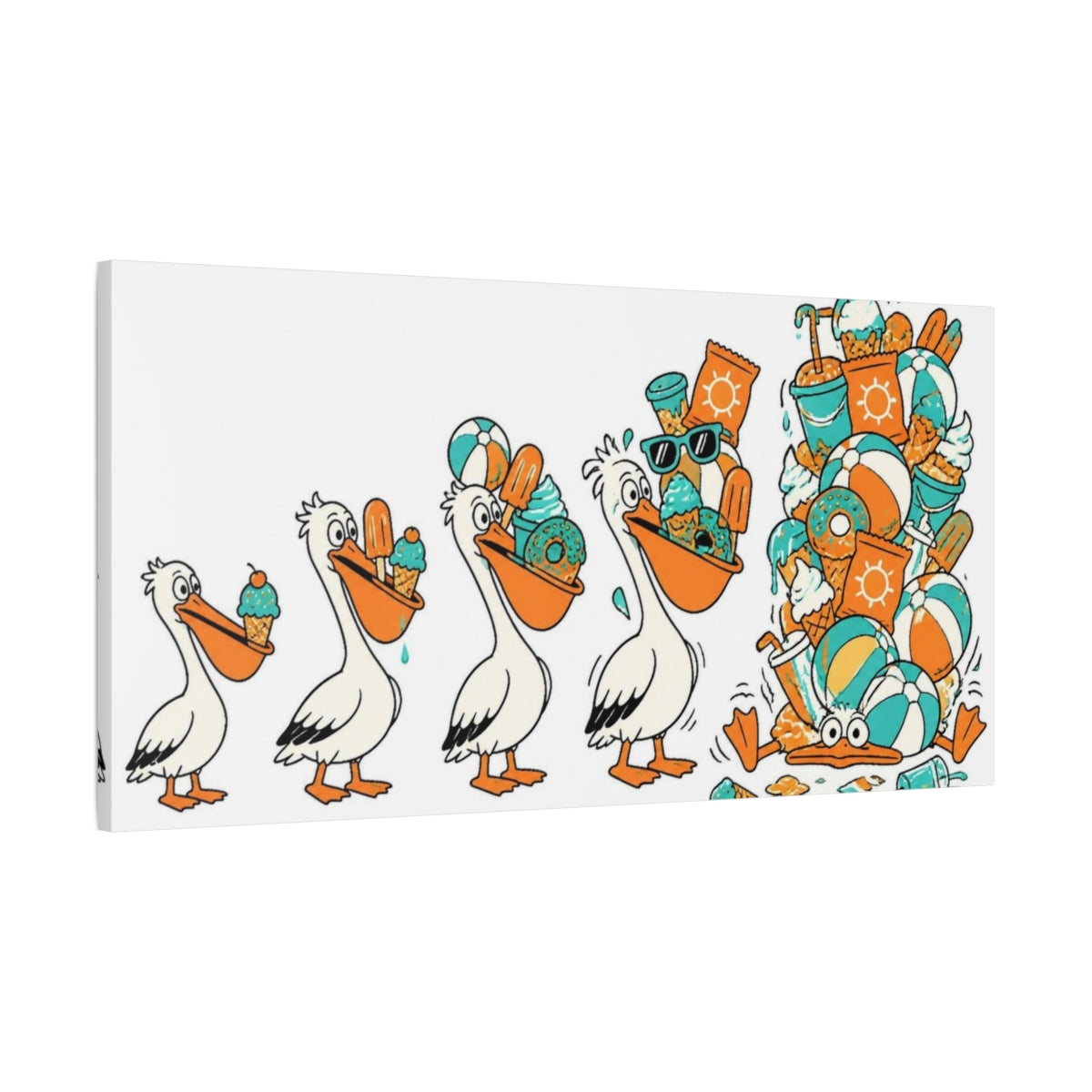 Main Mockup. Funny Pelican Beach Snacks shown as canvas print