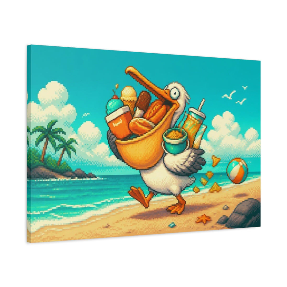 Main Mockup. Funny Pelican Snack Run shown as canvas print