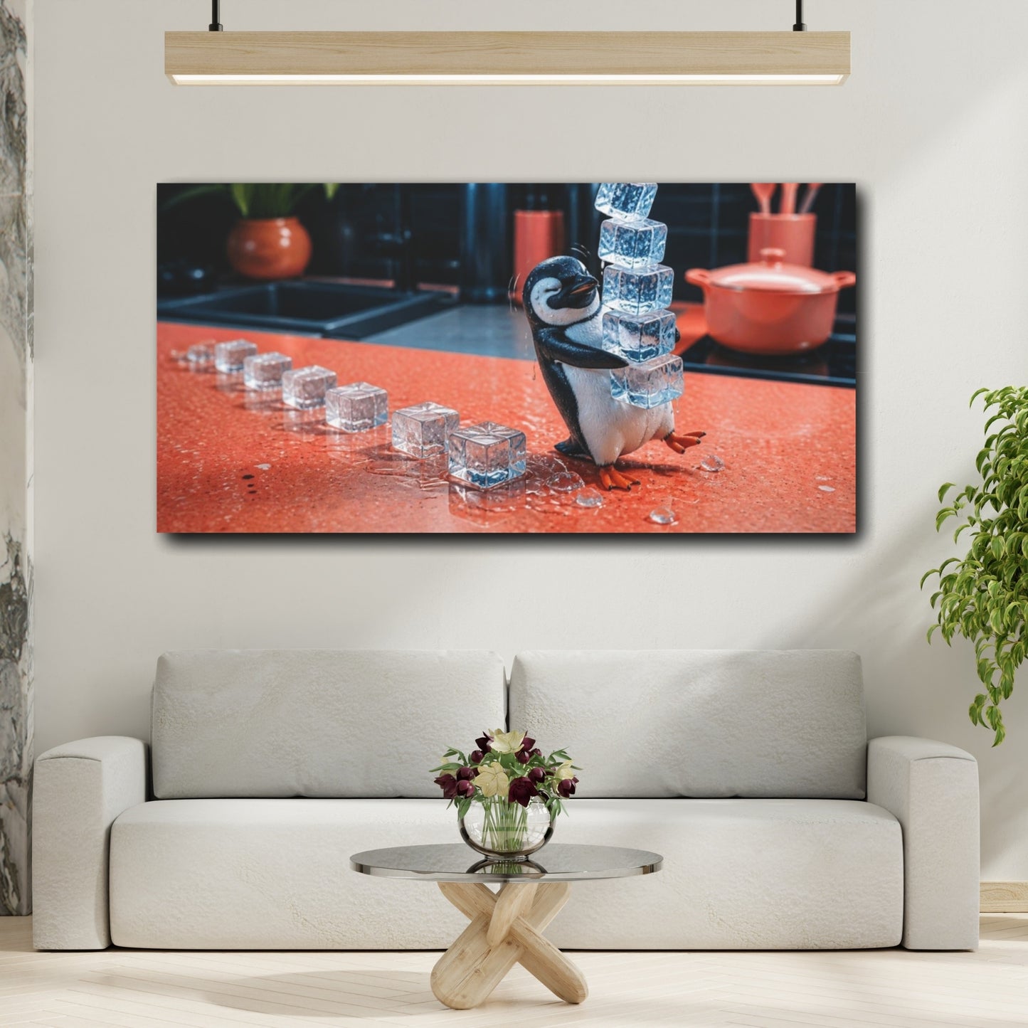 Mockup 2. Funny Penguin With Ice Cubes shown as canvas print
