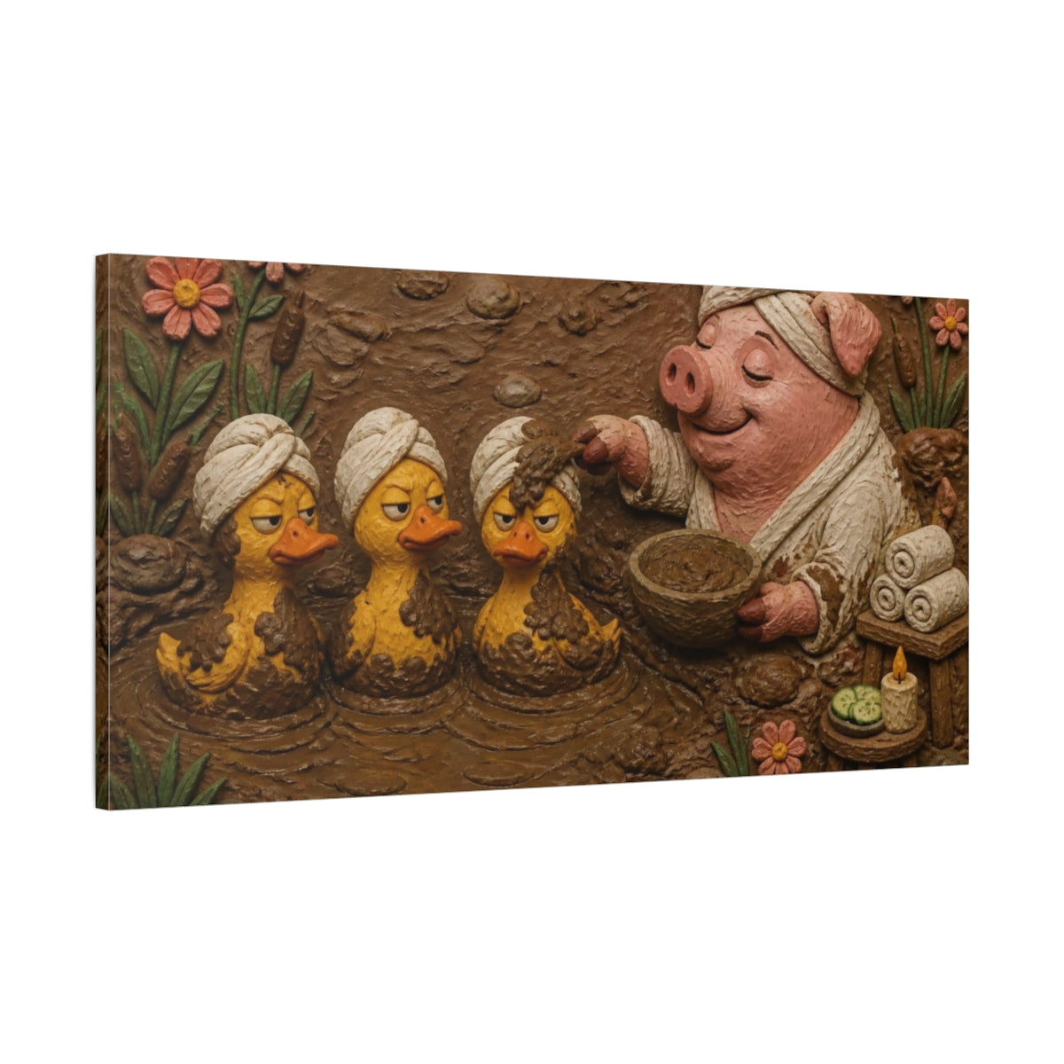 Main Mockup. Funny Pig Mud Spa shown as canvas print