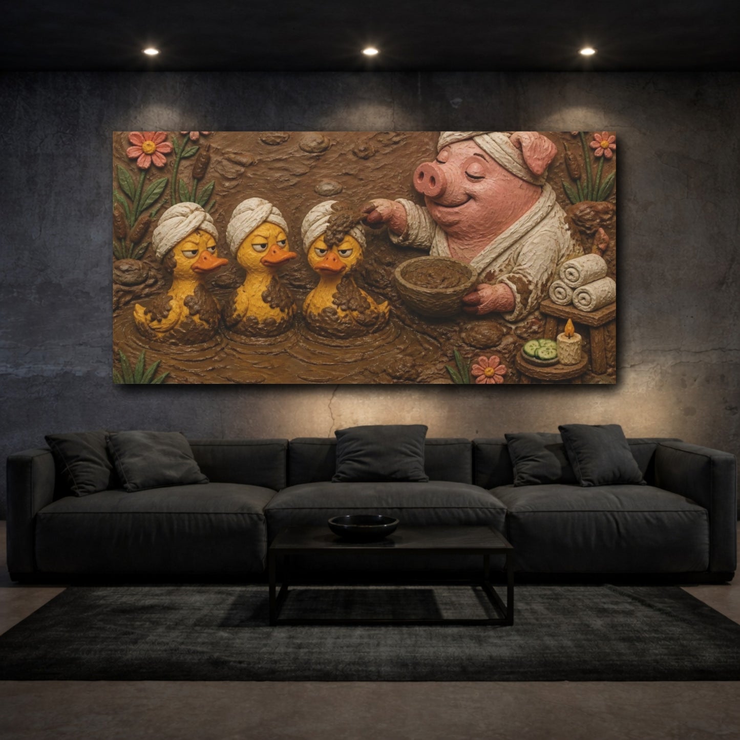 Mockup 3. Funny Pig Mud Spa shown as canvas print