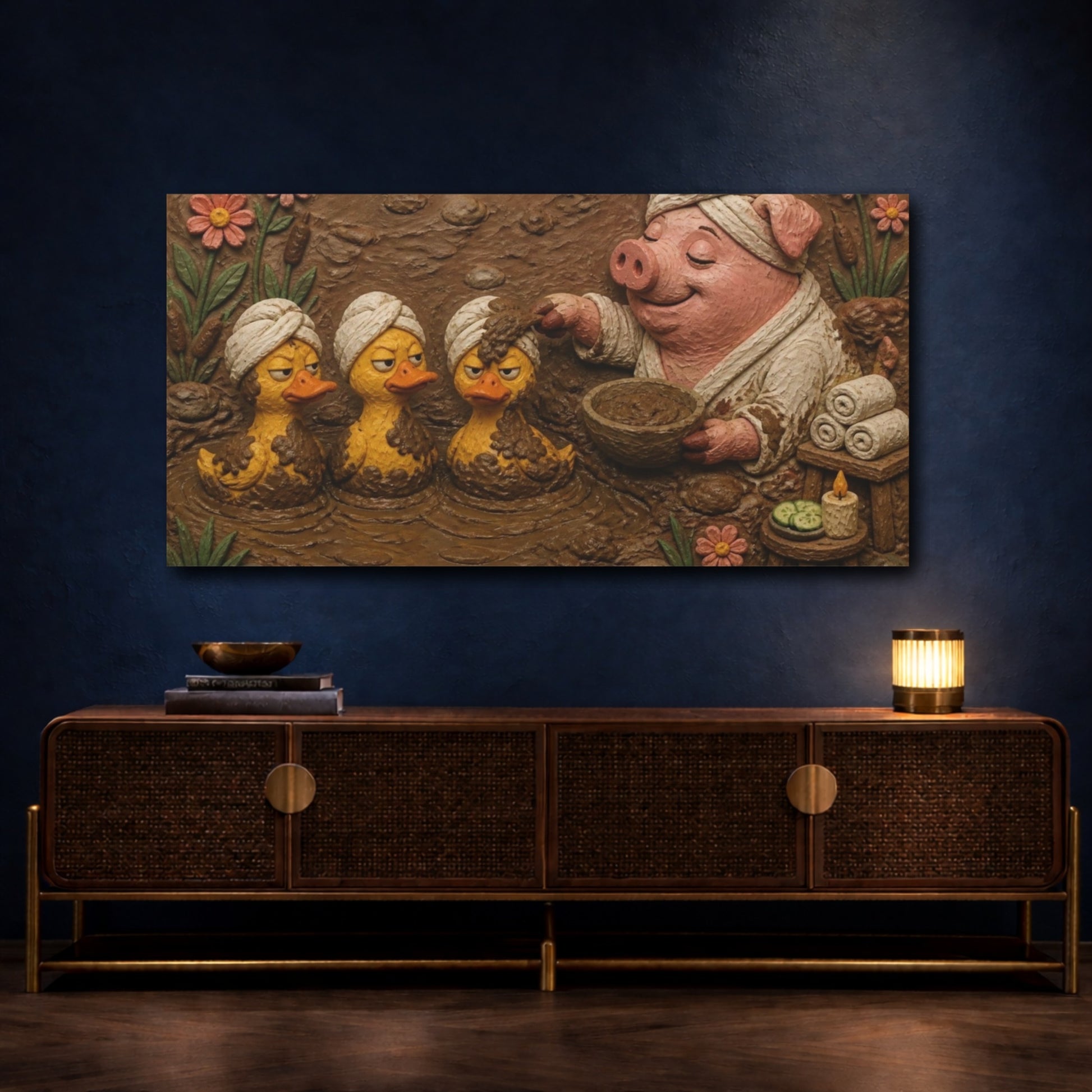 Mockup 4. Funny Pig Mud Spa shown as canvas print