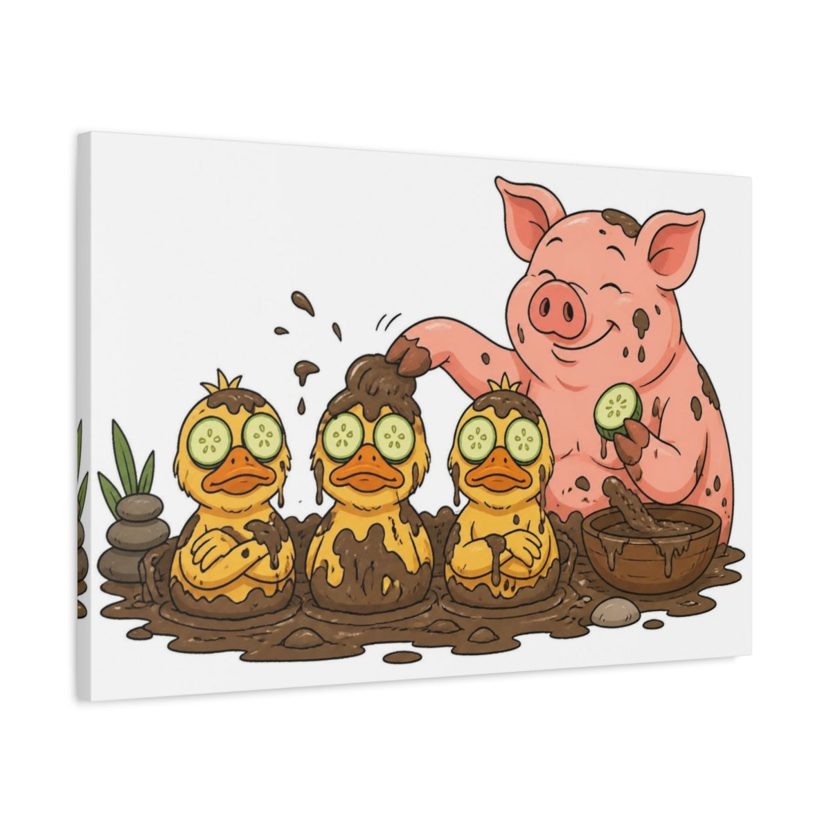 Side Mockup 2. Funny Pig Spa Day shown as canvas print