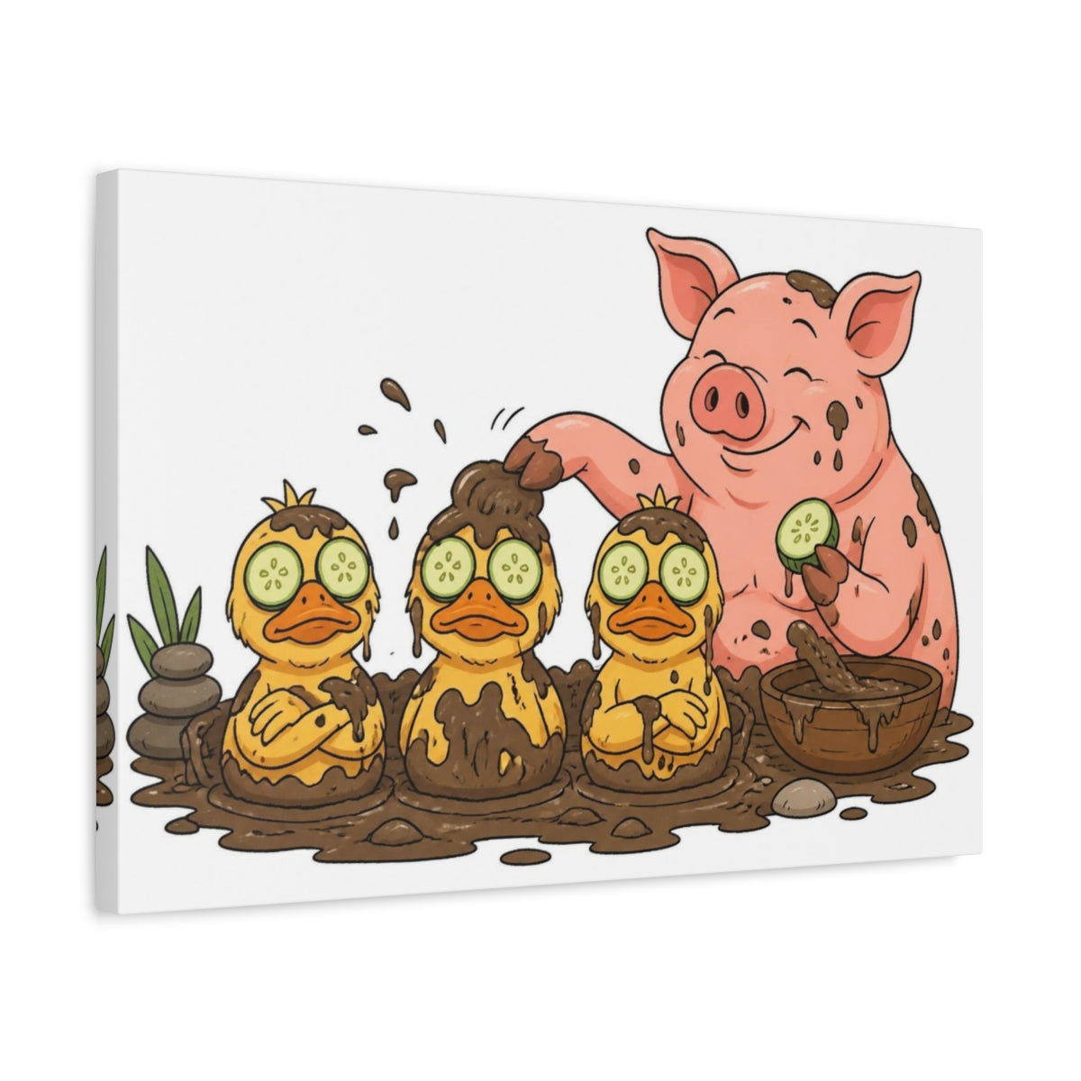 Side Mockup 3. Funny Pig Spa Day shown as canvas print