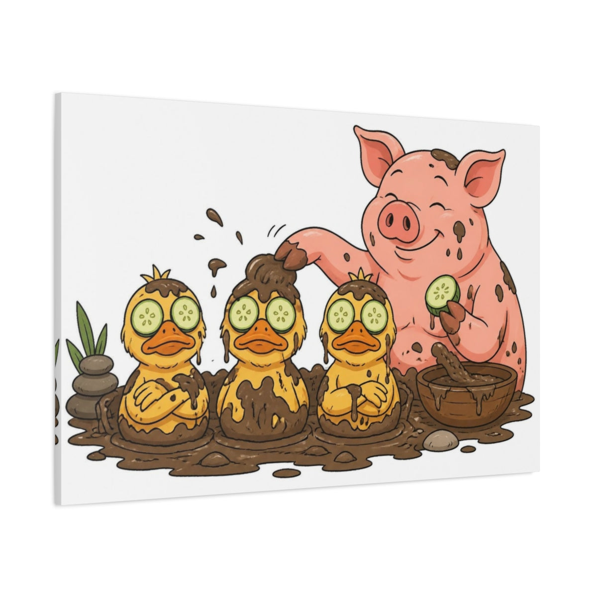 Side Mockup 1. Funny Pig Spa Day shown as canvas print