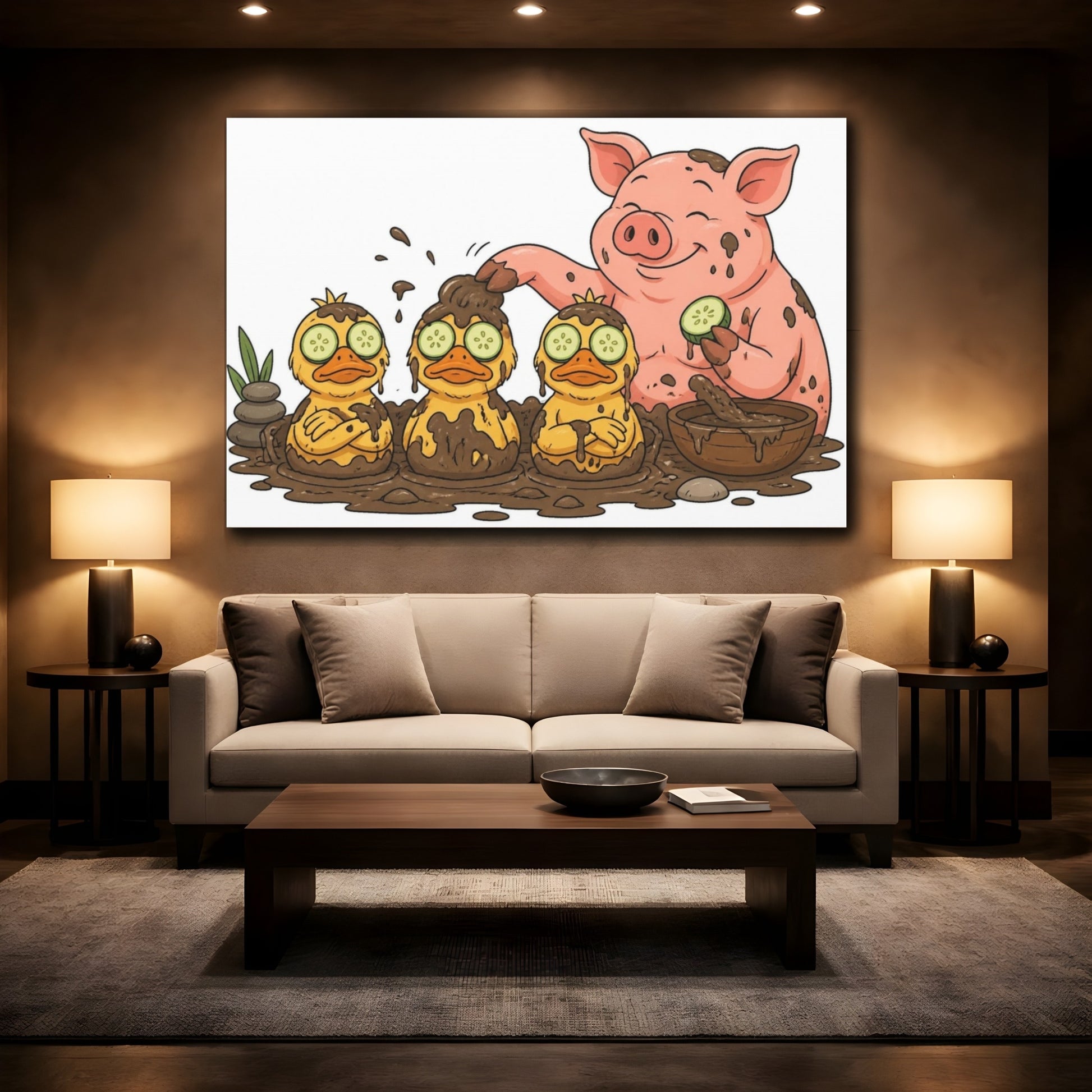 Mockup 2. Funny Pig Spa Day shown as canvas print