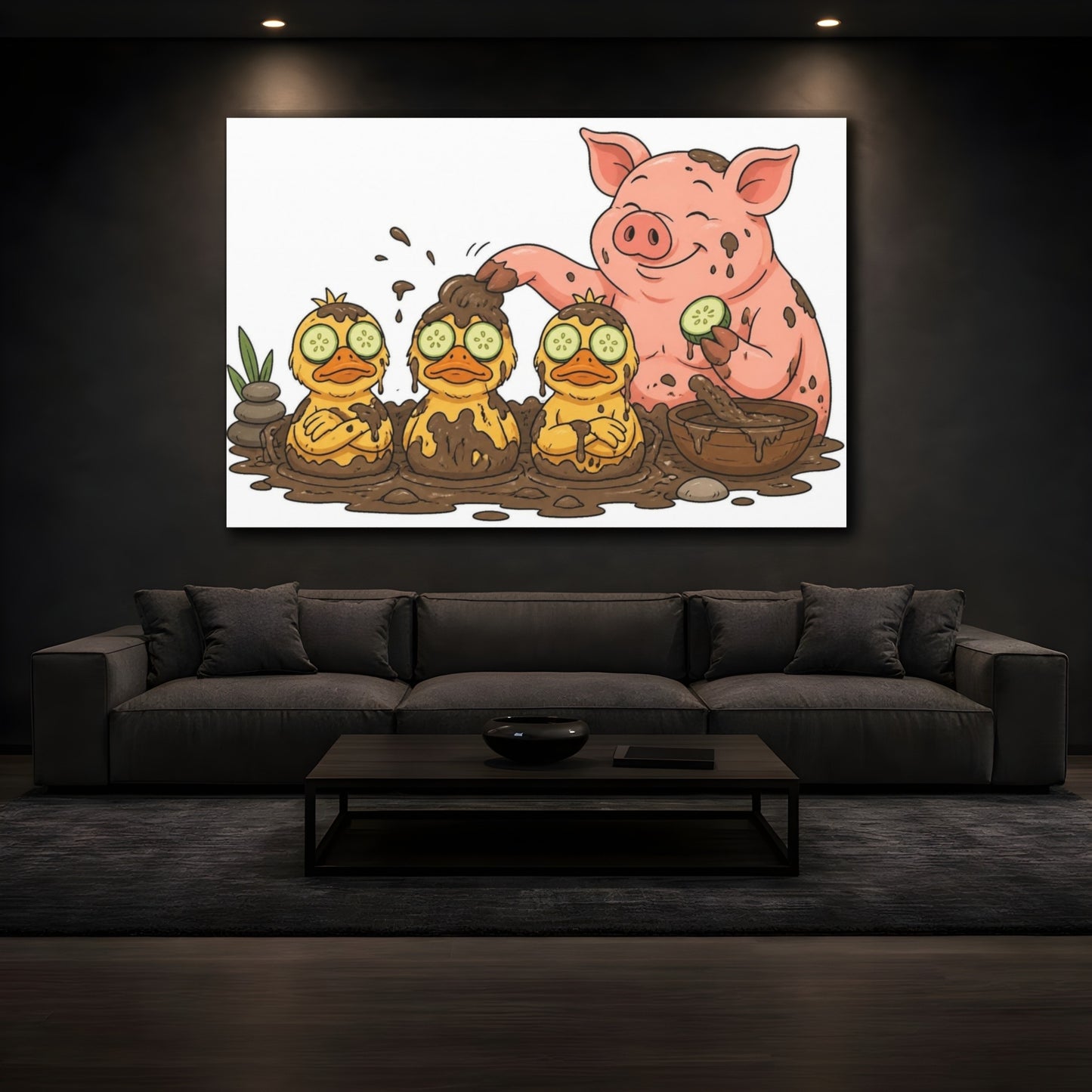 Mockup 3. Funny Pig Spa Day shown as canvas print