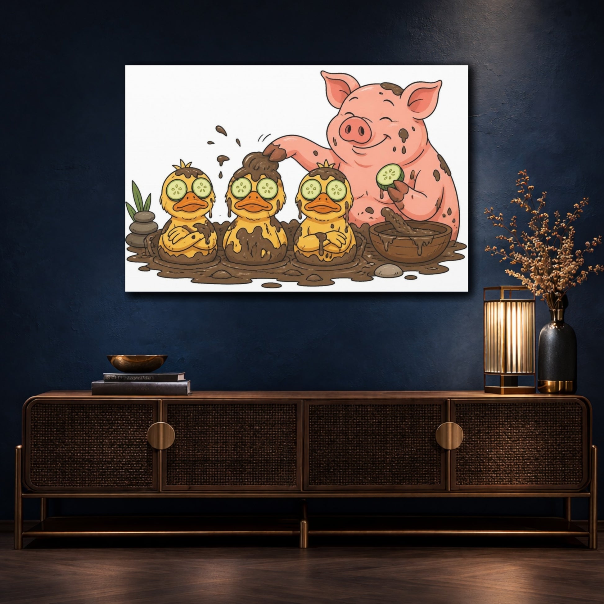 Mockup 4. Funny Pig Spa Day shown as canvas print