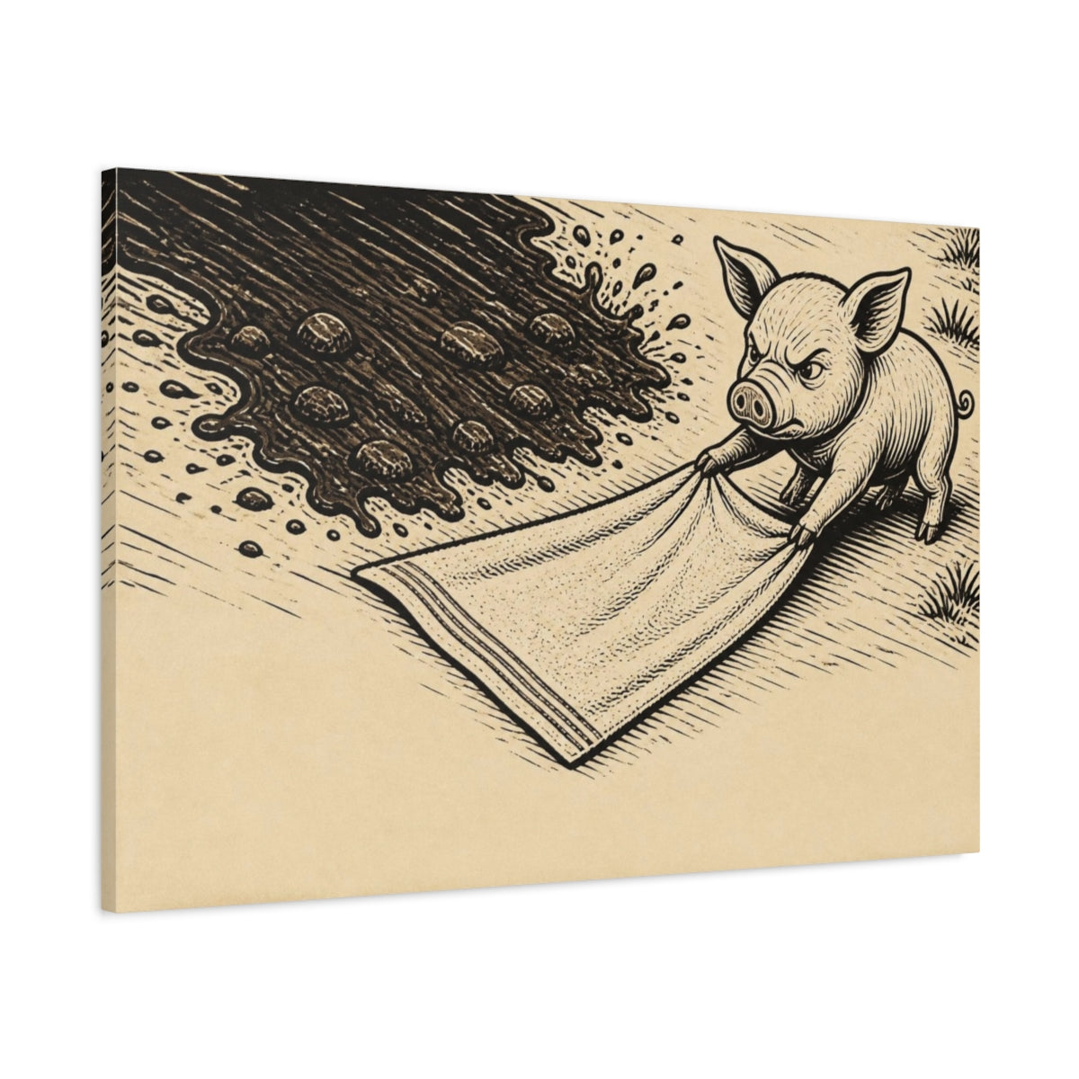 Main Mockup. Funny Piglet Protecting Towel shown as canvas print