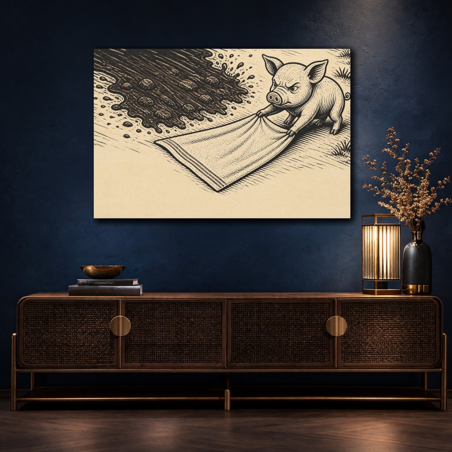 Mockup 4. Funny Piglet Protecting Towel shown as canvas print