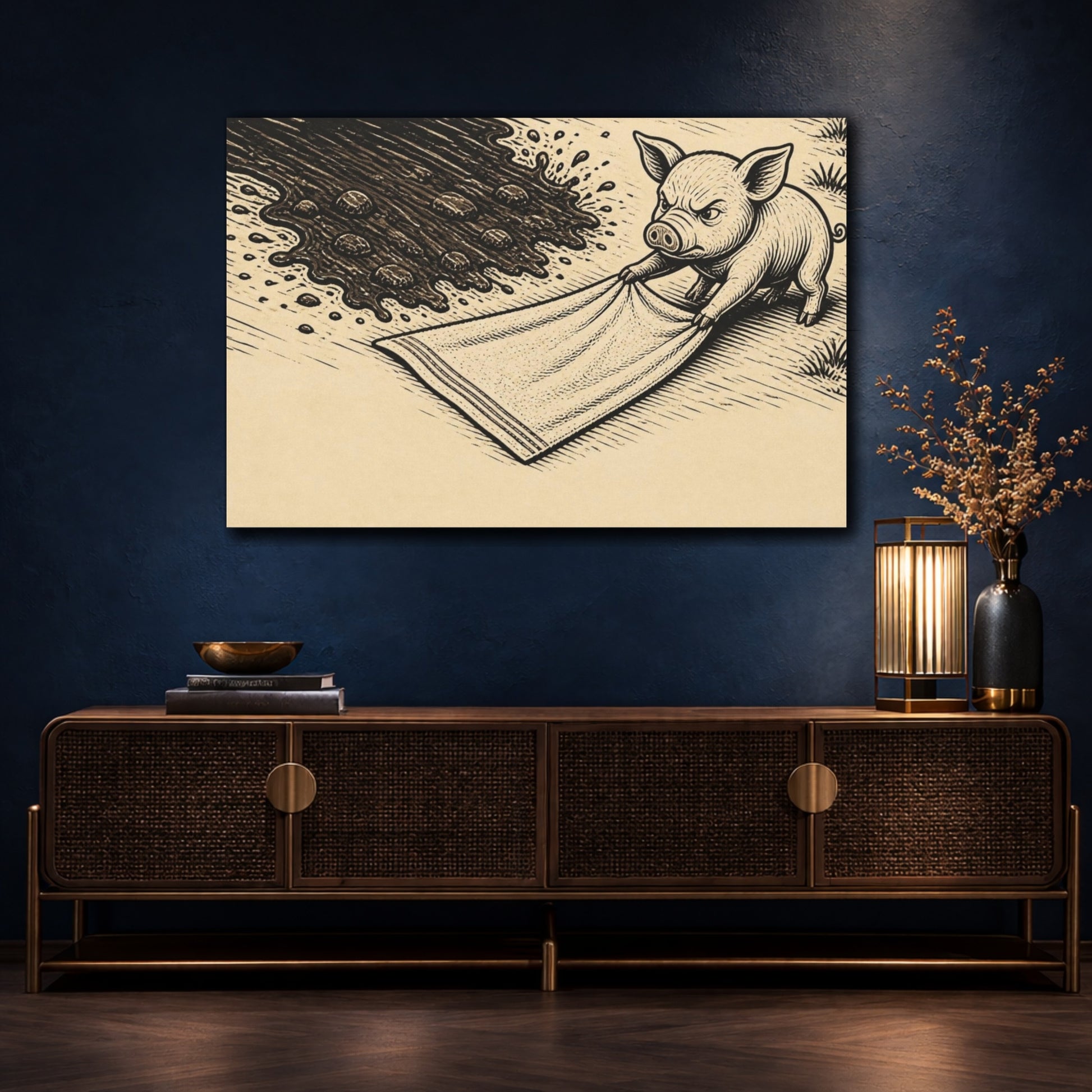 Mockup 4. Funny Piglet Protecting Towel shown as canvas print