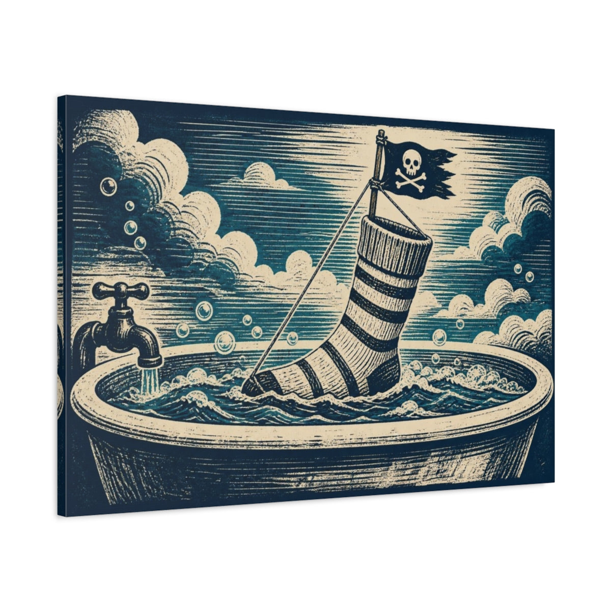 Main Mockup. Funny Pirate Sock shown as canvas print