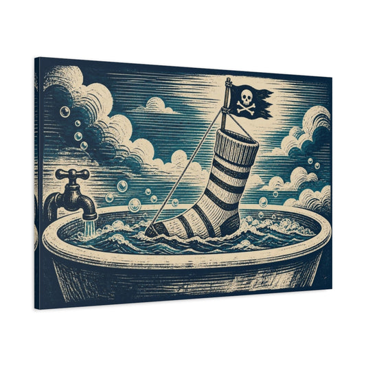 Main Mockup. Funny Pirate Sock shown as canvas print