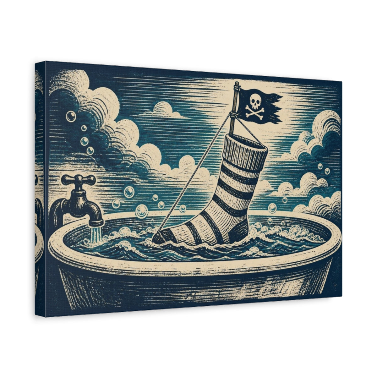 Side Mockup 4. Funny Pirate Sock shown as canvas print