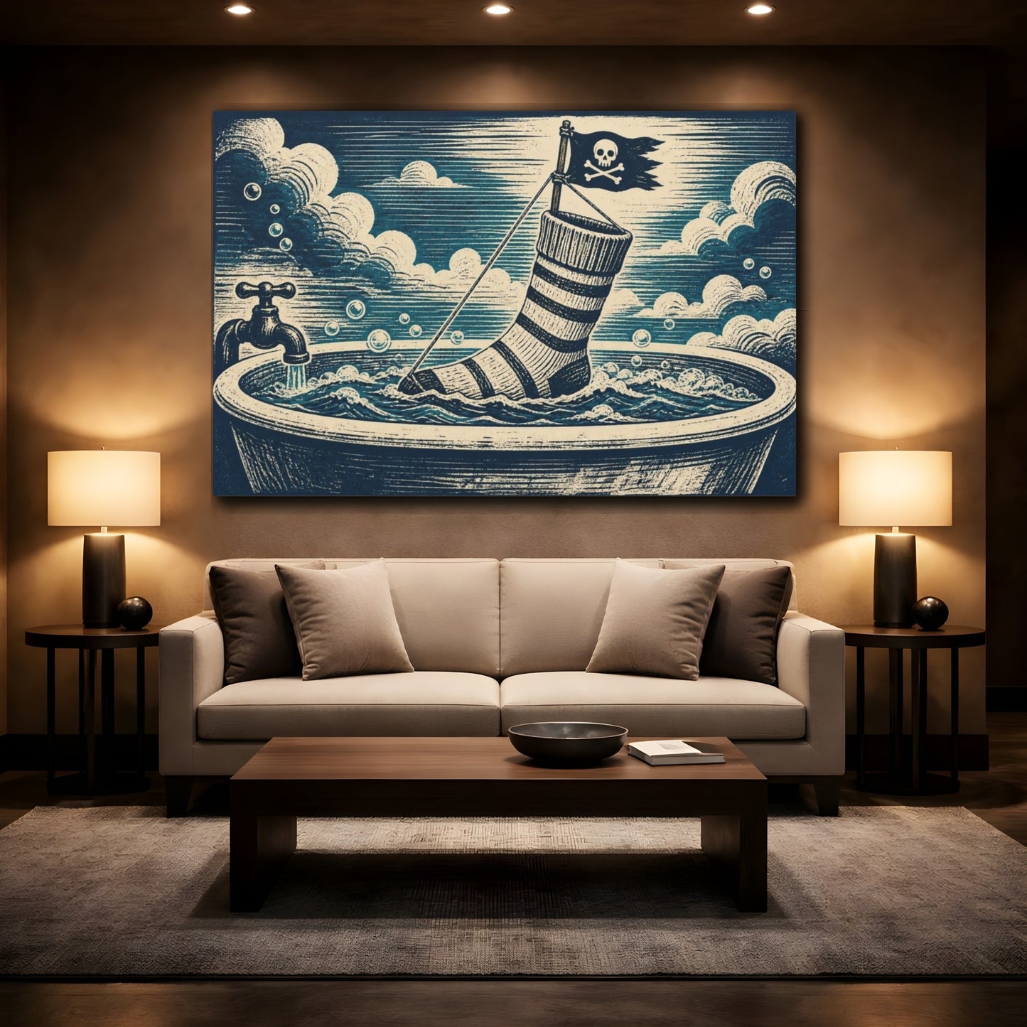 Mockup 2. Funny Pirate Sock shown as canvas print