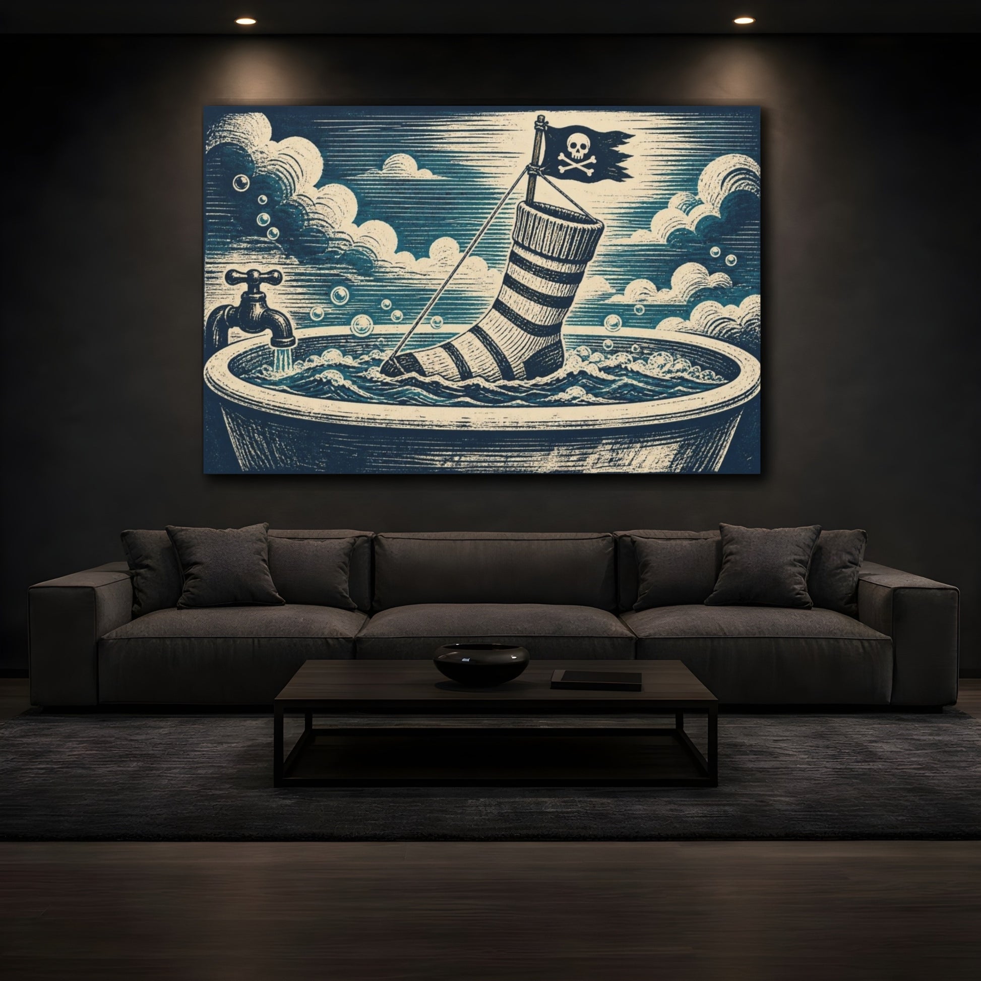 Mockup 3. Funny Pirate Sock shown as canvas print