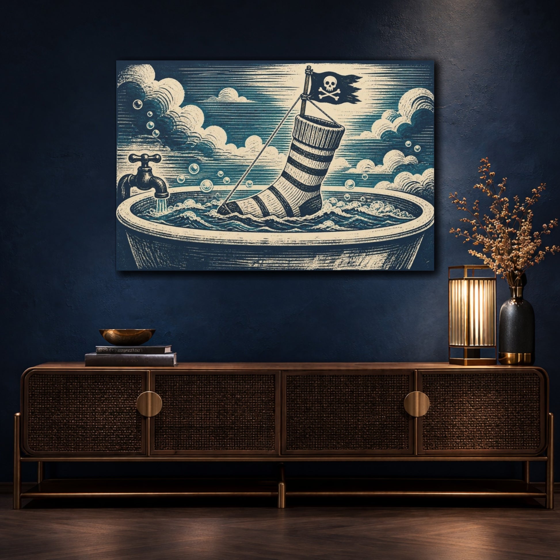 Mockup 4. Funny Pirate Sock shown as canvas print