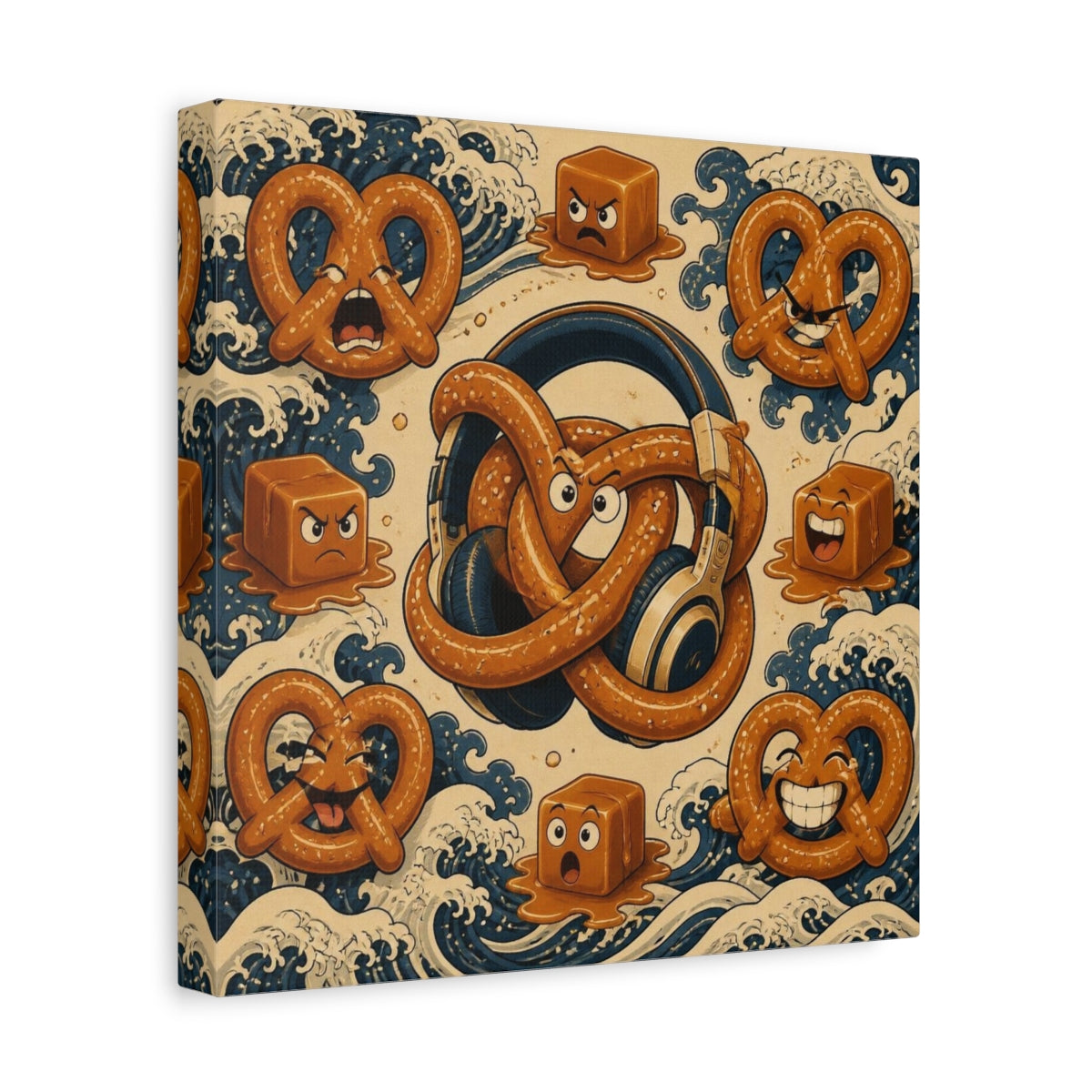 Side Mockup 8. Funny Pretzel Headphones shown as canvas print