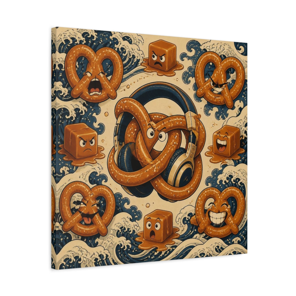 Side Mockup 4. Funny Pretzel Headphones shown as canvas print