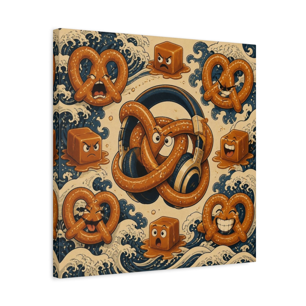 Side Mockup 5. Funny Pretzel Headphones shown as canvas print