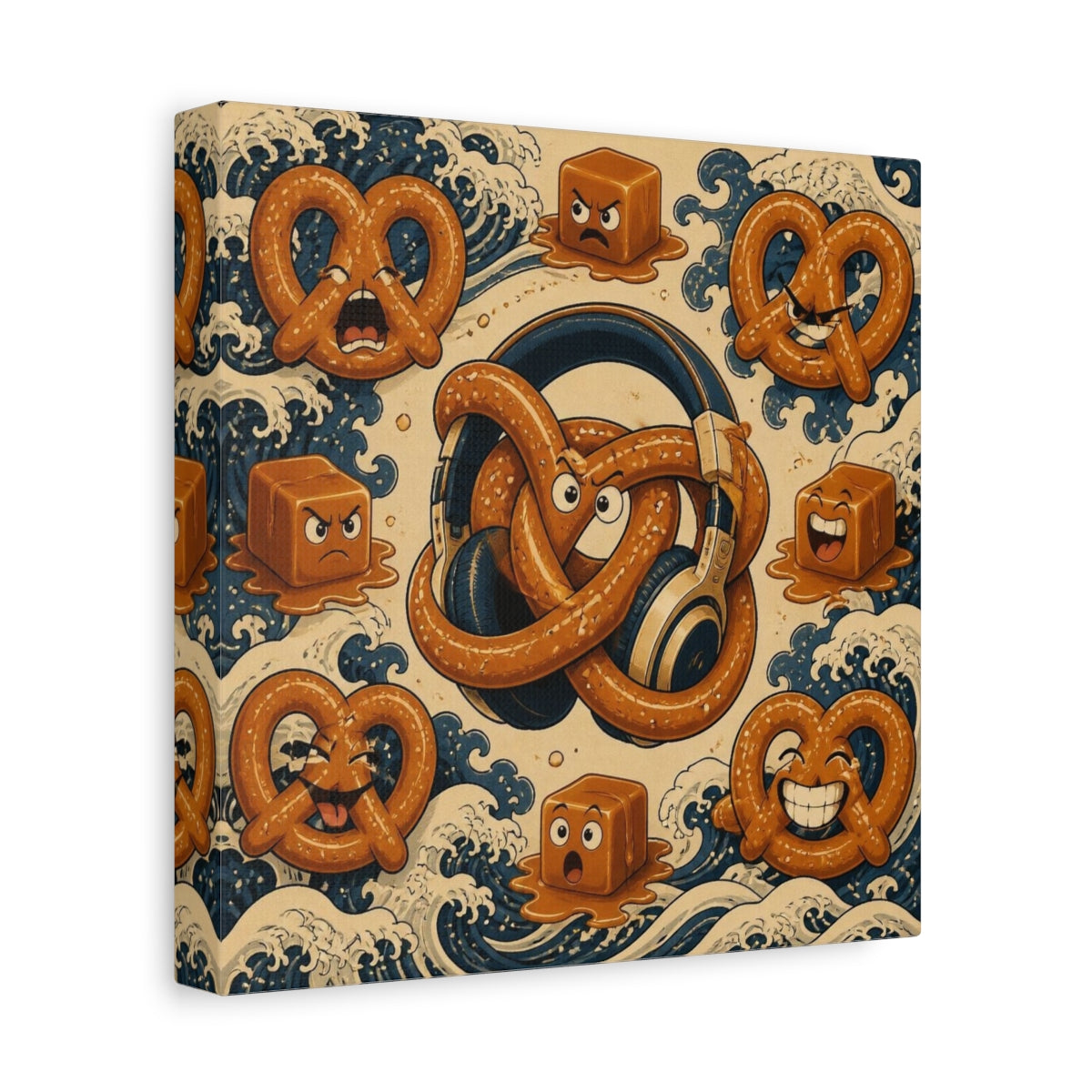 Side Mockup 9. Funny Pretzel Headphones shown as canvas print