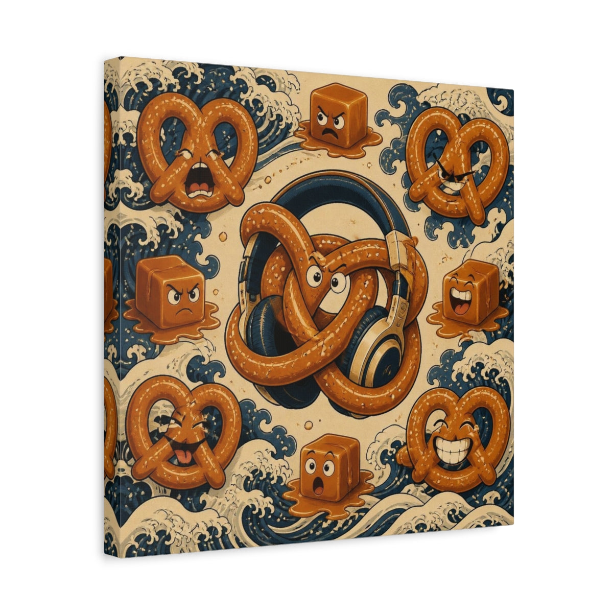 Side Mockup 6. Funny Pretzel Headphones shown as canvas print