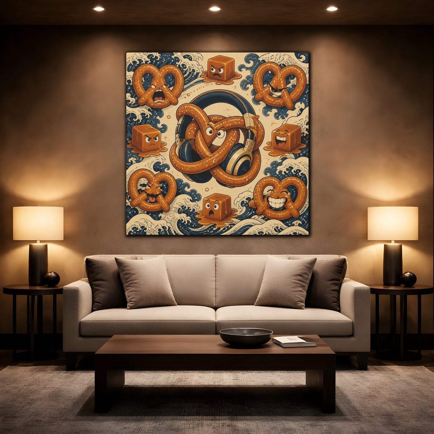 Mockup 2. Funny Pretzel Headphones shown as canvas print