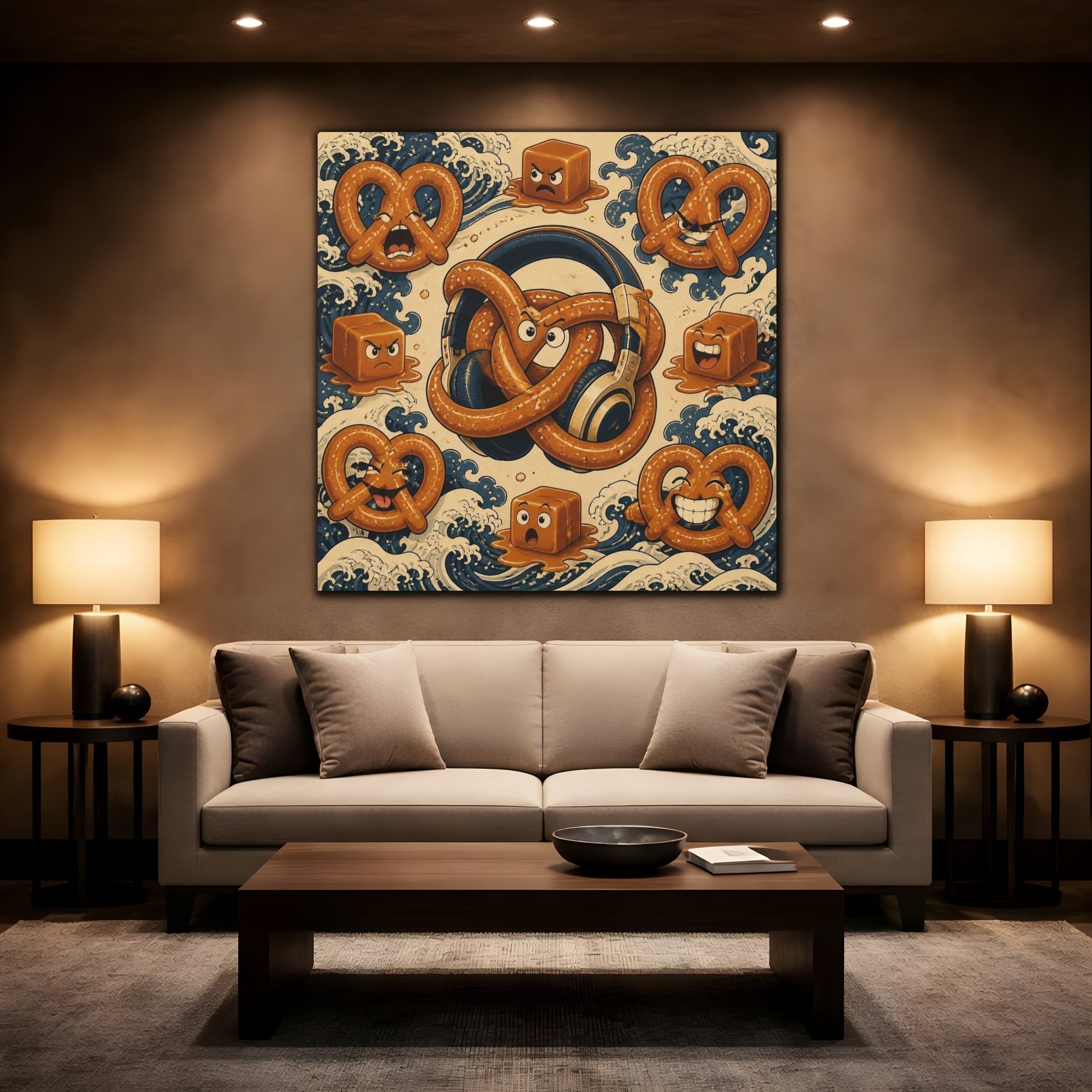 Mockup 2. Funny Pretzel Headphones shown as canvas print