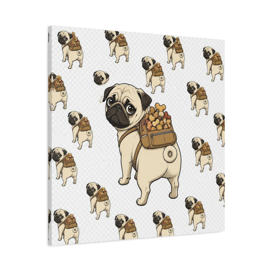 Main Mockup. Funny Pug With Backpack shown as canvas print