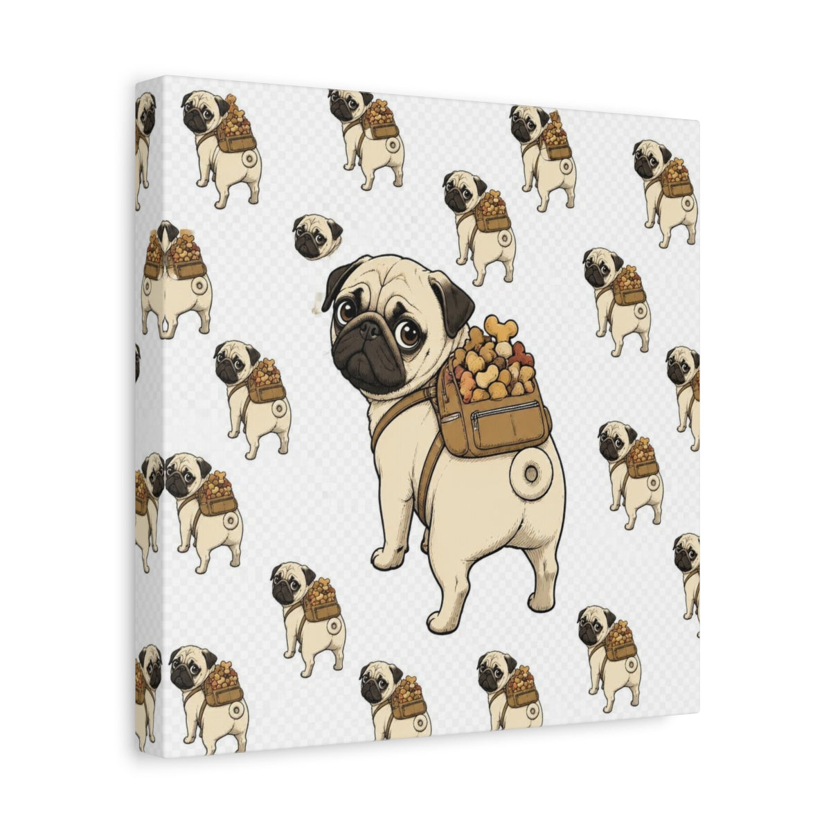 Side Mockup 8. Funny Pug With Backpack shown as canvas print