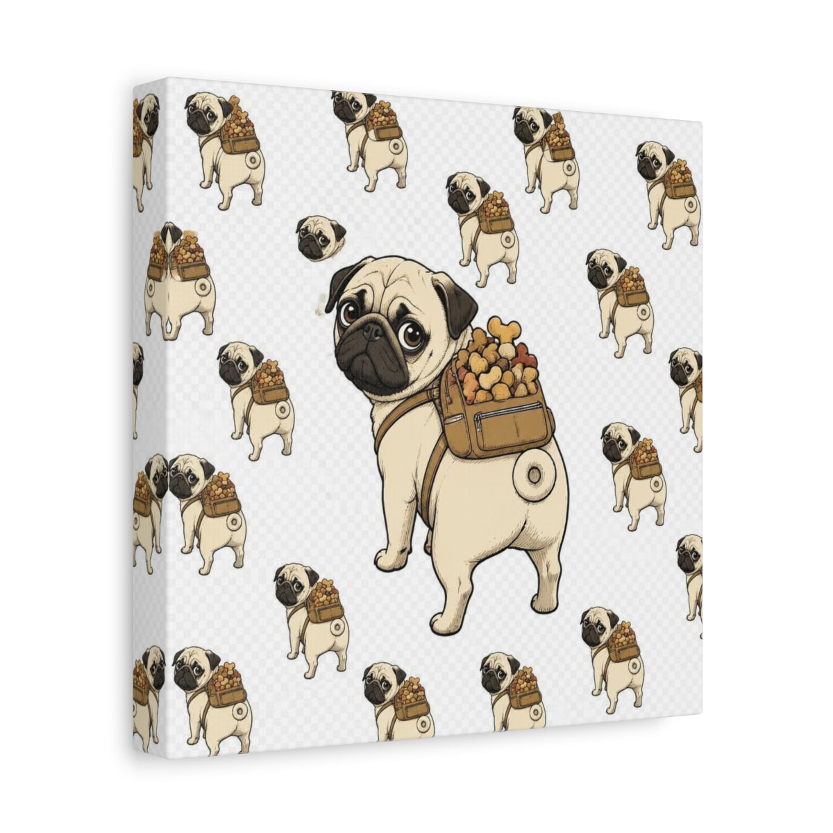 Side Mockup 9. Funny Pug With Backpack shown as canvas print