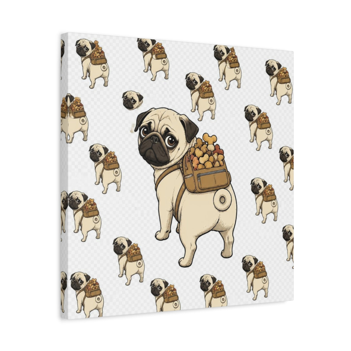 Side Mockup 5. Funny Pug With Backpack shown as canvas print