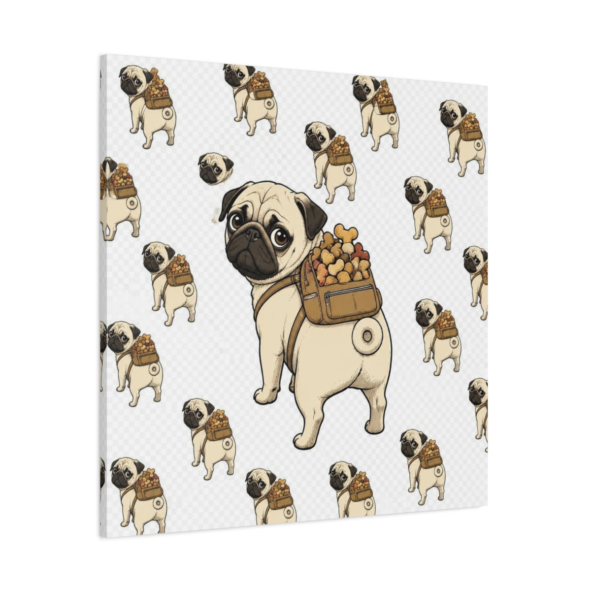 Side Mockup 1. Funny Pug With Backpack shown as canvas print