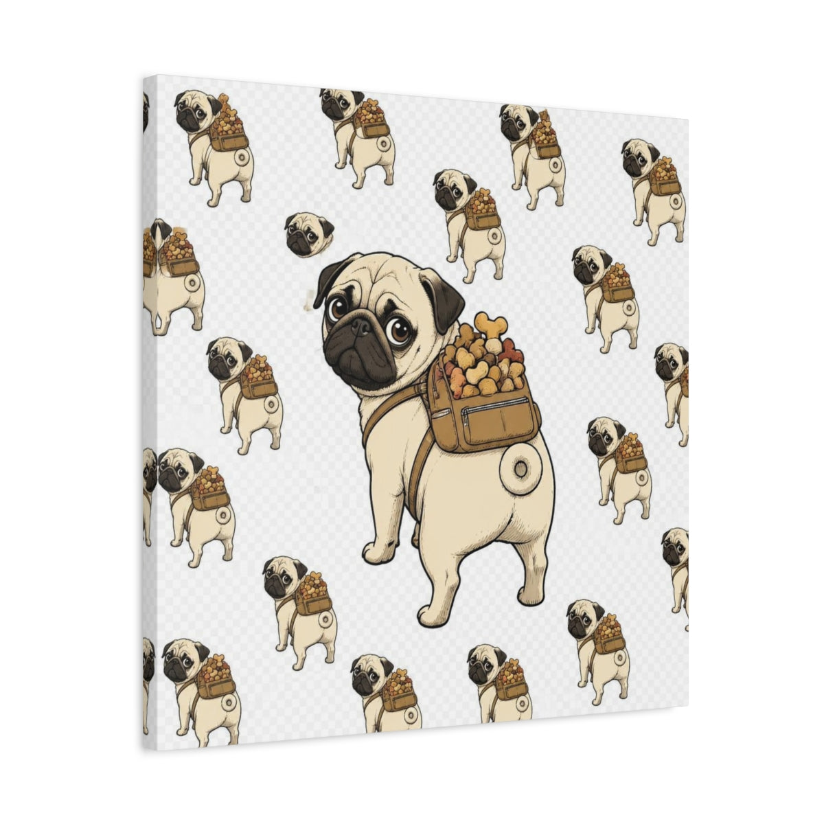 Side Mockup 4. Funny Pug With Backpack shown as canvas print